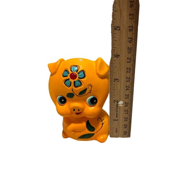 Vintage Floral Orange Piggy Bank Ceramic Hand Painted Japan Decor - Picture 5 of 6